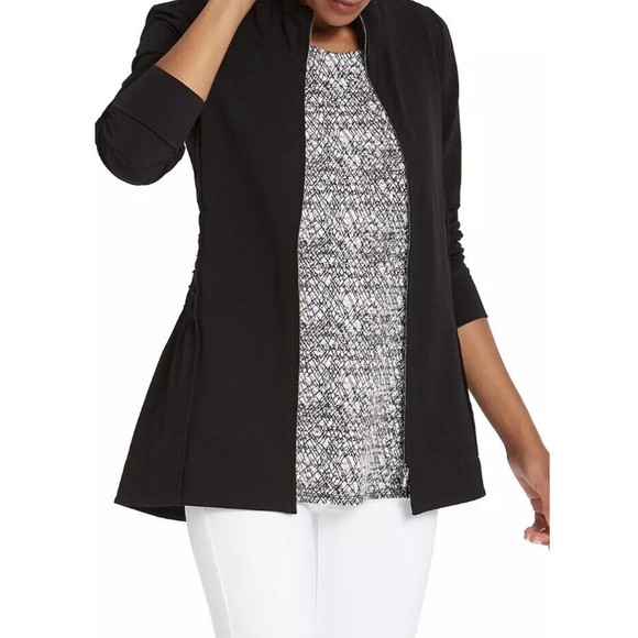 NIC+ZOE Womens Perfect Knit Ruched Jacket Size XS Black Ruffle Zip Up - Picture 2 of 13